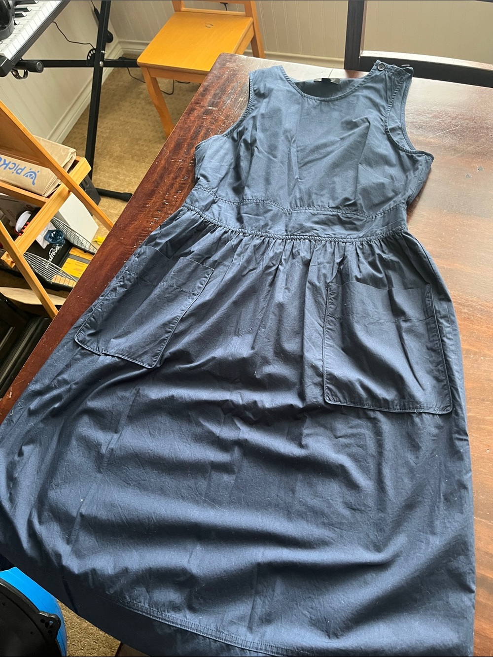 J. Crew Navy Sleeveless Cotton Midi Dress with Front Pockets
